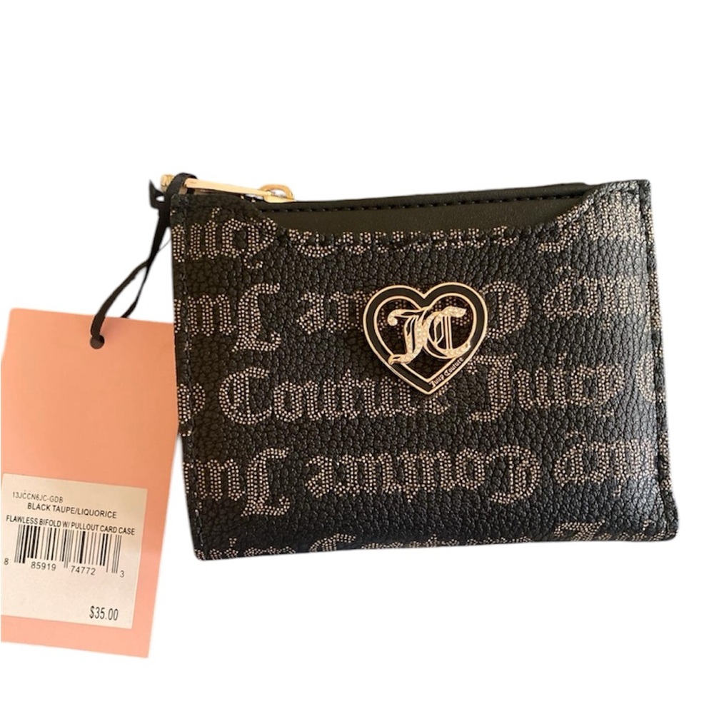 Juicy Couture Black Wallet with Textured Design and Gold Embellishment